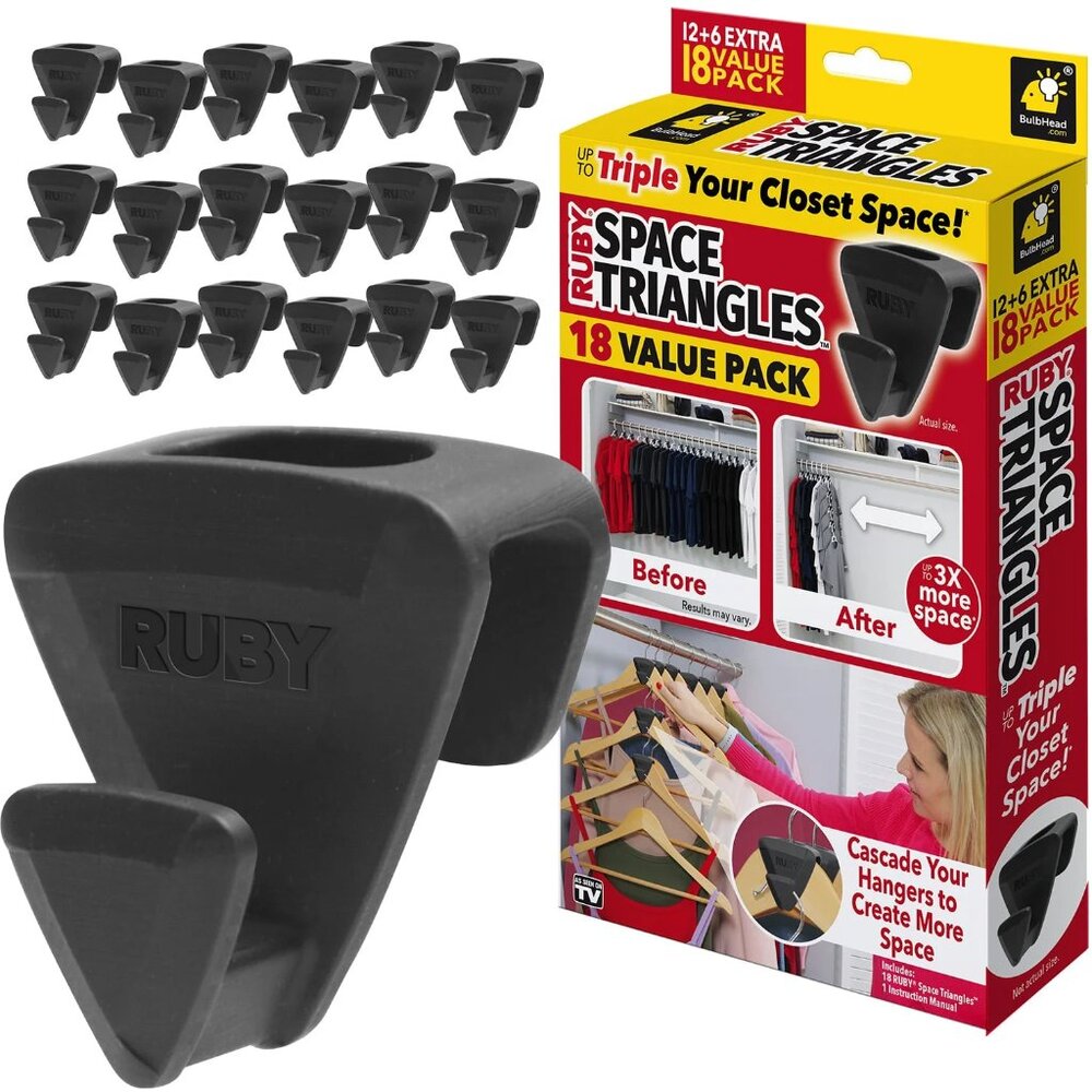 Ruby Space Triangles Closet Space Saver Strong Plastic Black 18 Pack